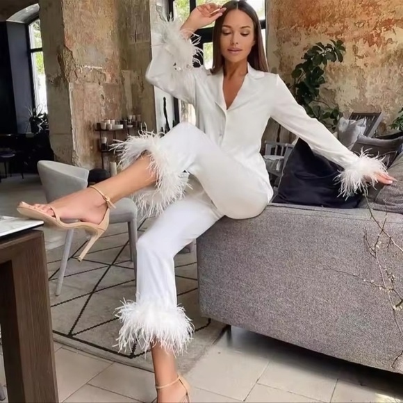 Pants - White Feather Trim set